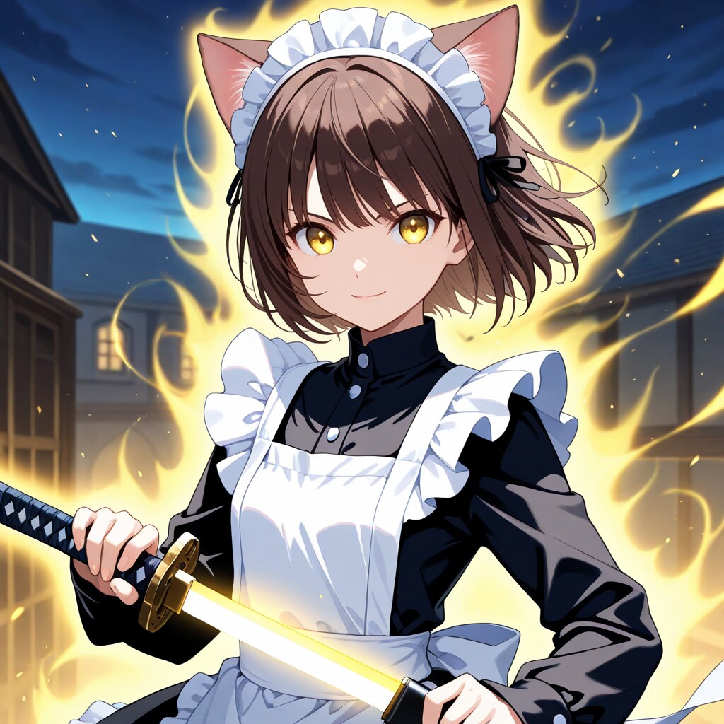 夜の街を守る猫拳法の達人なる猫娘の抜刀