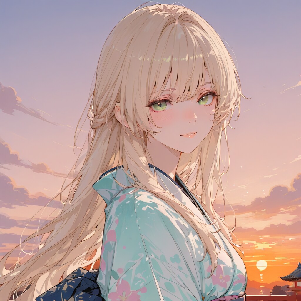 夕日に佇む女性