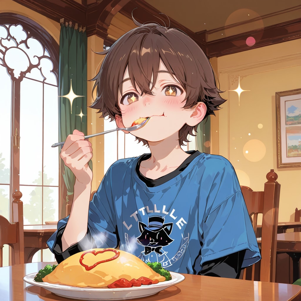 朝食のオムライスが超美味だったので朝からご機嫌になる成司坊ちゃま