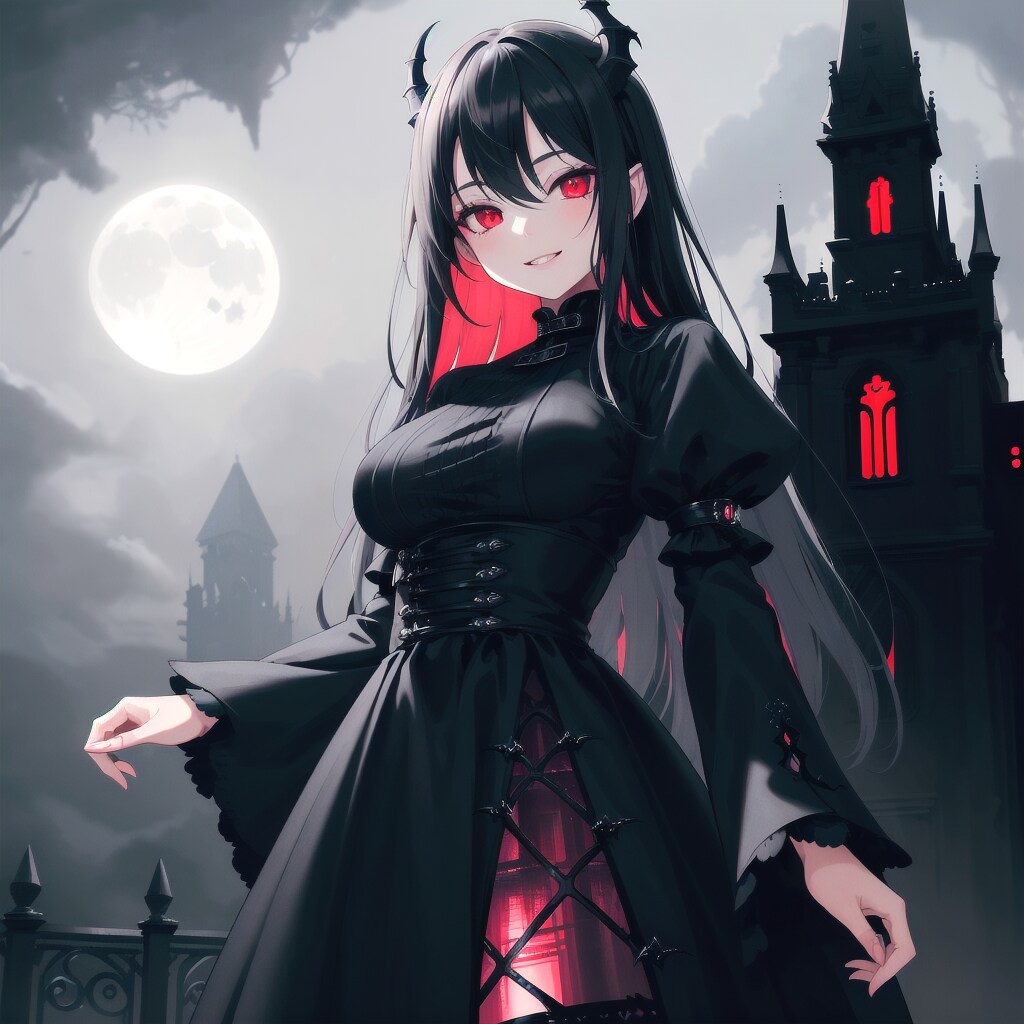 満月が照らすゴシック城に住む悪魔の美女 | の人気AIイラスト・グラビア