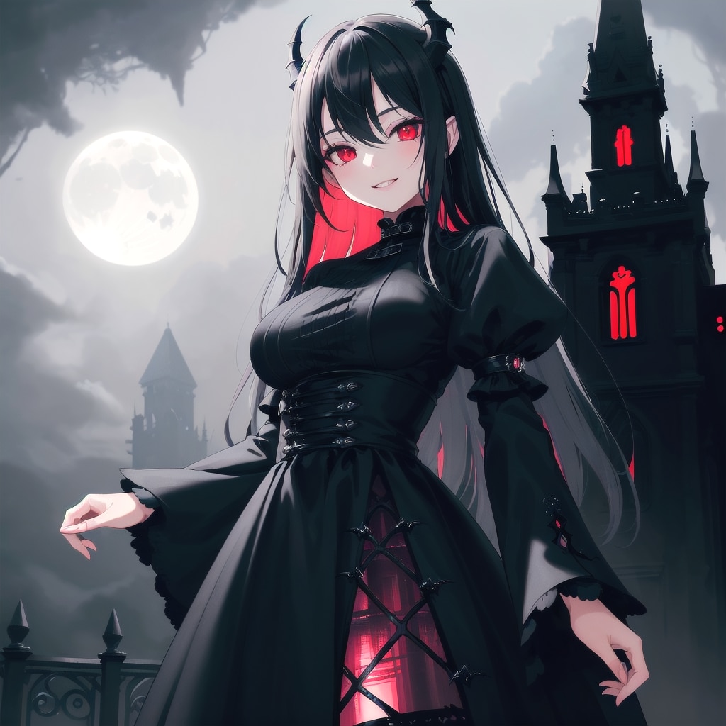 満月が照らすゴシック城に住む悪魔の美女