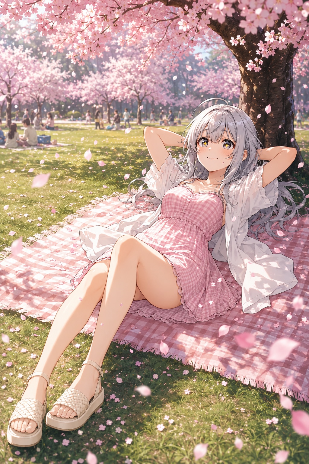 桜の木の下で、風に吹かれて。