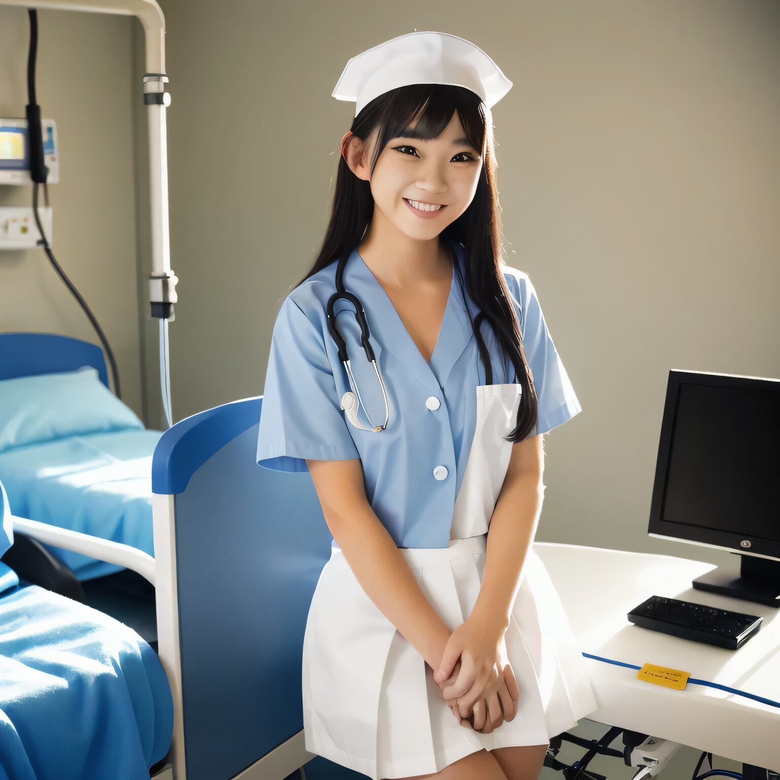 黒髪ロングで看護服の美女７ | の人気AIイラスト・グラビア