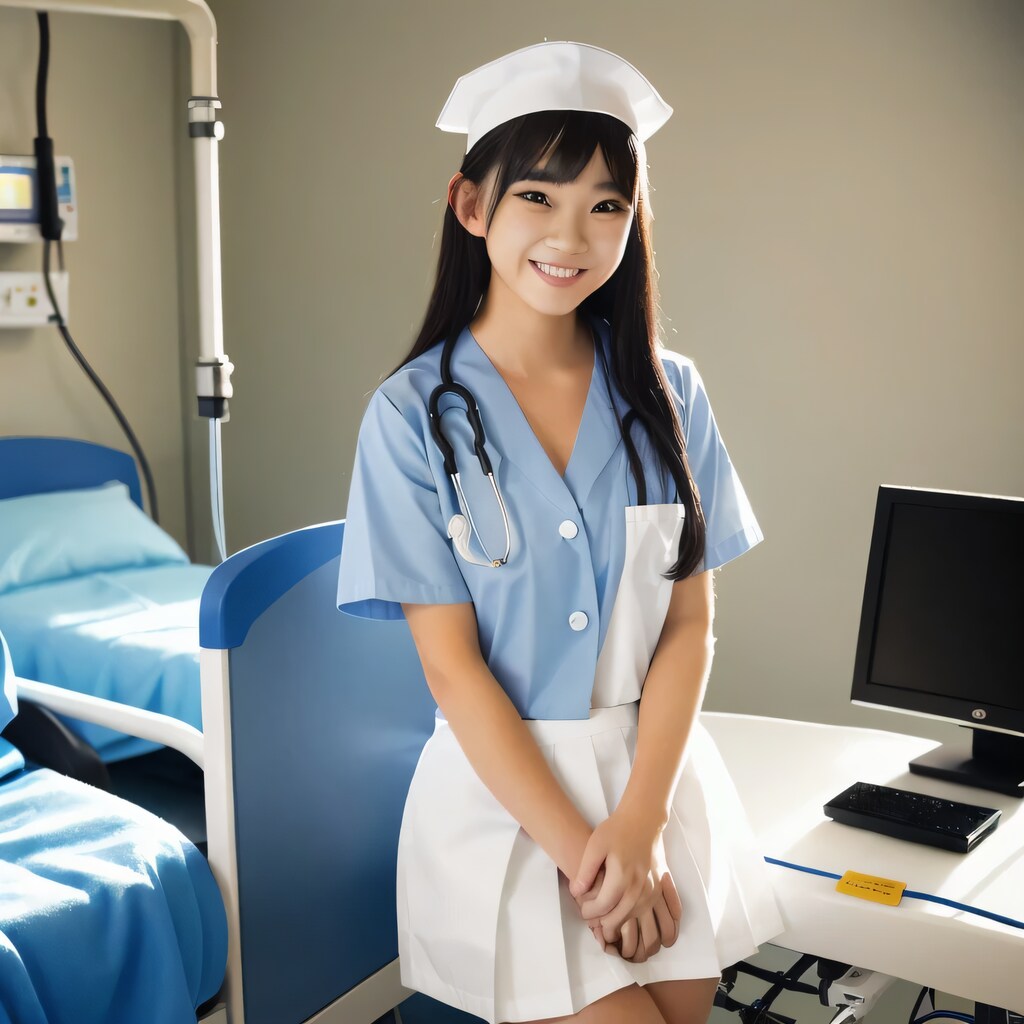 黒髪ロングで看護服の美女７