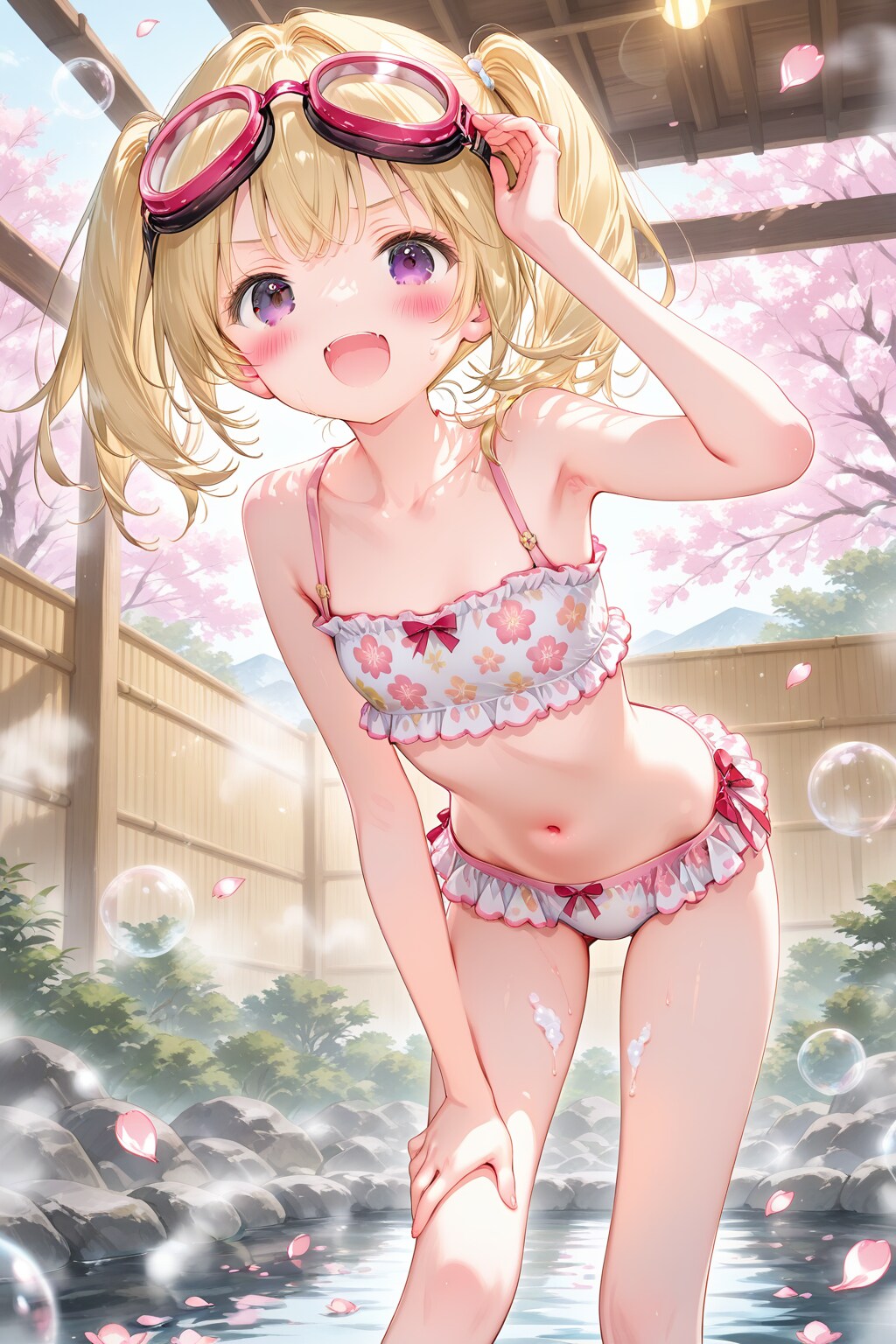 温泉で水着なエマちゃん
