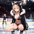 フィギアスケートをするネコ耳パーカーマイクロビキニ少女 3枚目