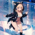 フィギアスケートをするネコ耳パーカーマイクロビキニ少女 11枚目