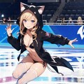 フィギアスケートをするネコ耳パーカーマイクロビキニ少女 2枚目
