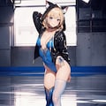 フィギアスケートをするネコ耳パーカーマイクロビキニ少女 10枚目