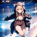 フィギアスケートをするネコ耳パーカーマイクロビキニ少女 7枚目
