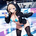 フィギアスケートをするネコ耳パーカーマイクロビキニ少女 6枚目