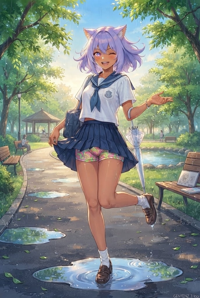 雨上がりのパンチラセーラー日焼けギャルシス