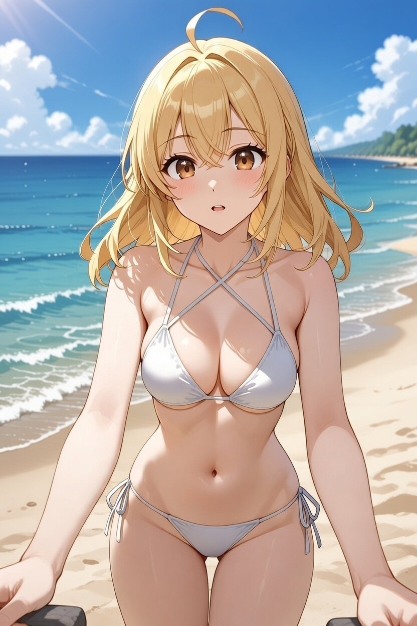 白ビキニと海水浴