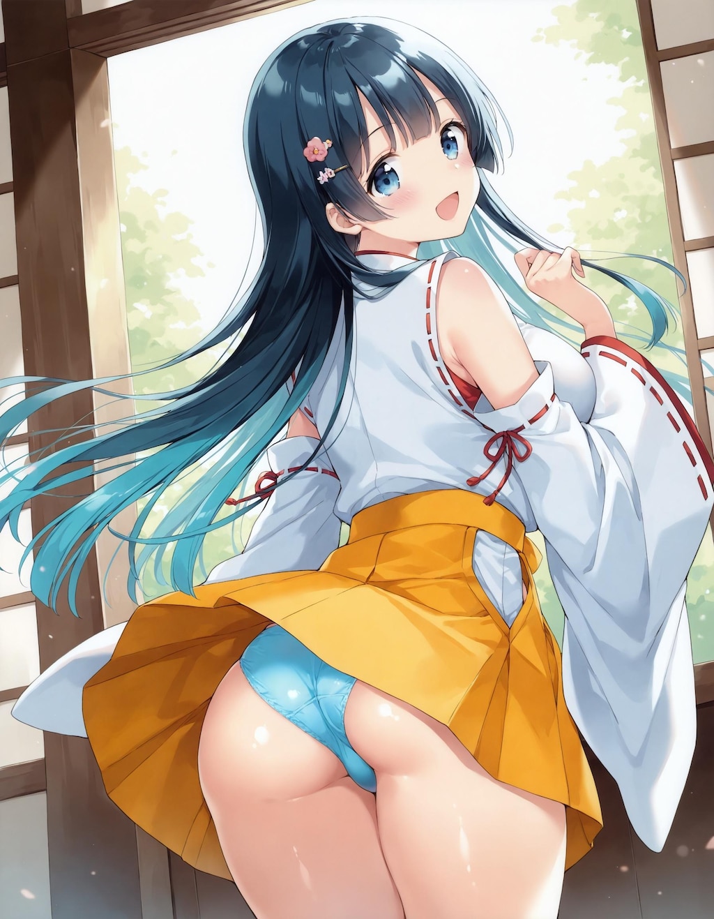 巫女コスでパンチラ