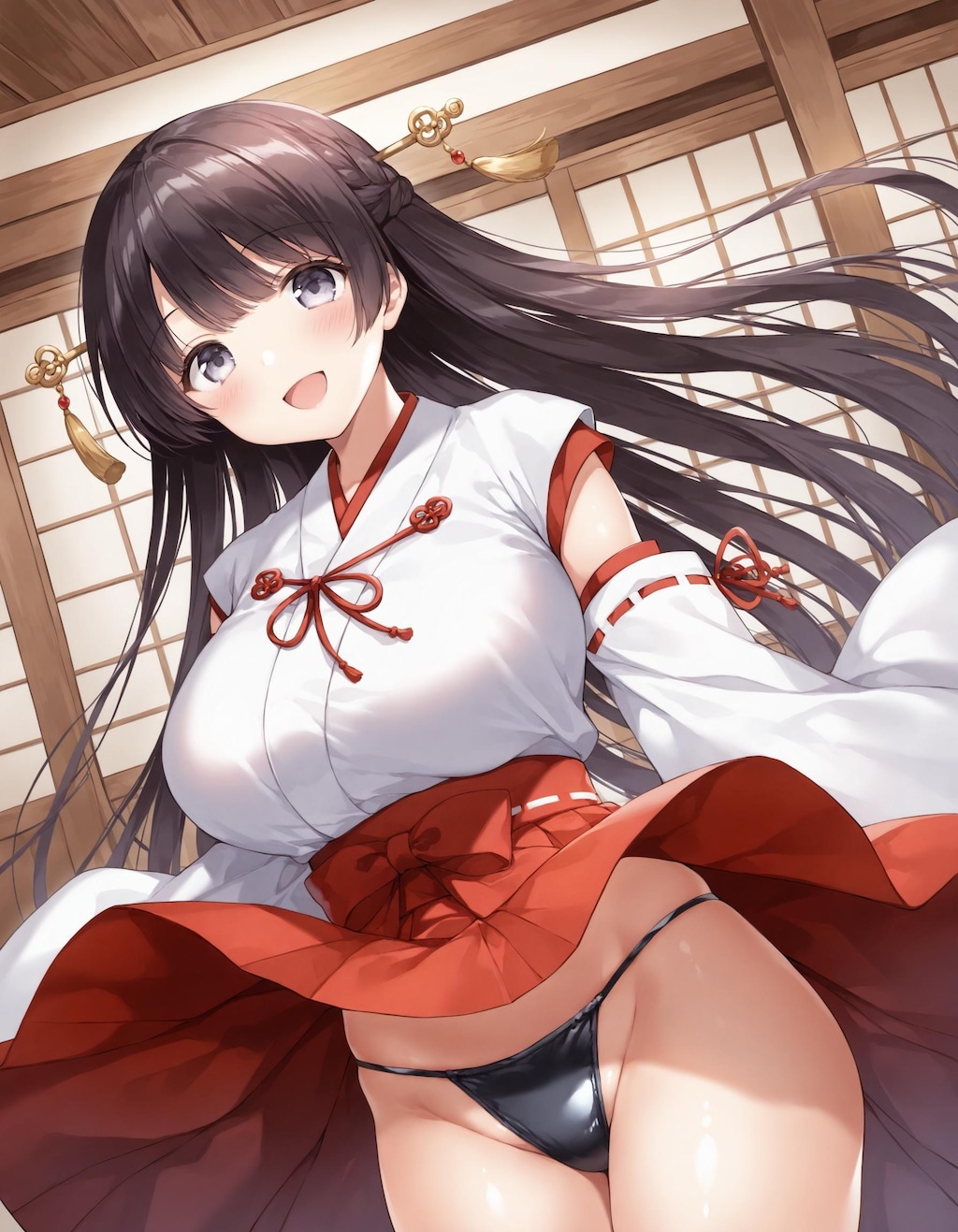 巫女コスでパンチラ