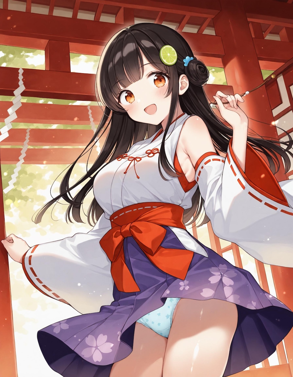 巫女コスでパンチラ