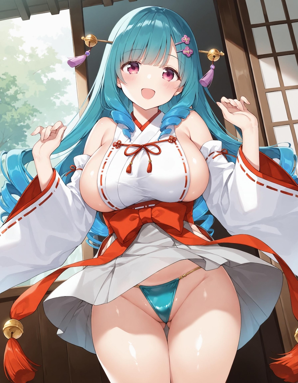 巫女コスでパンチラ