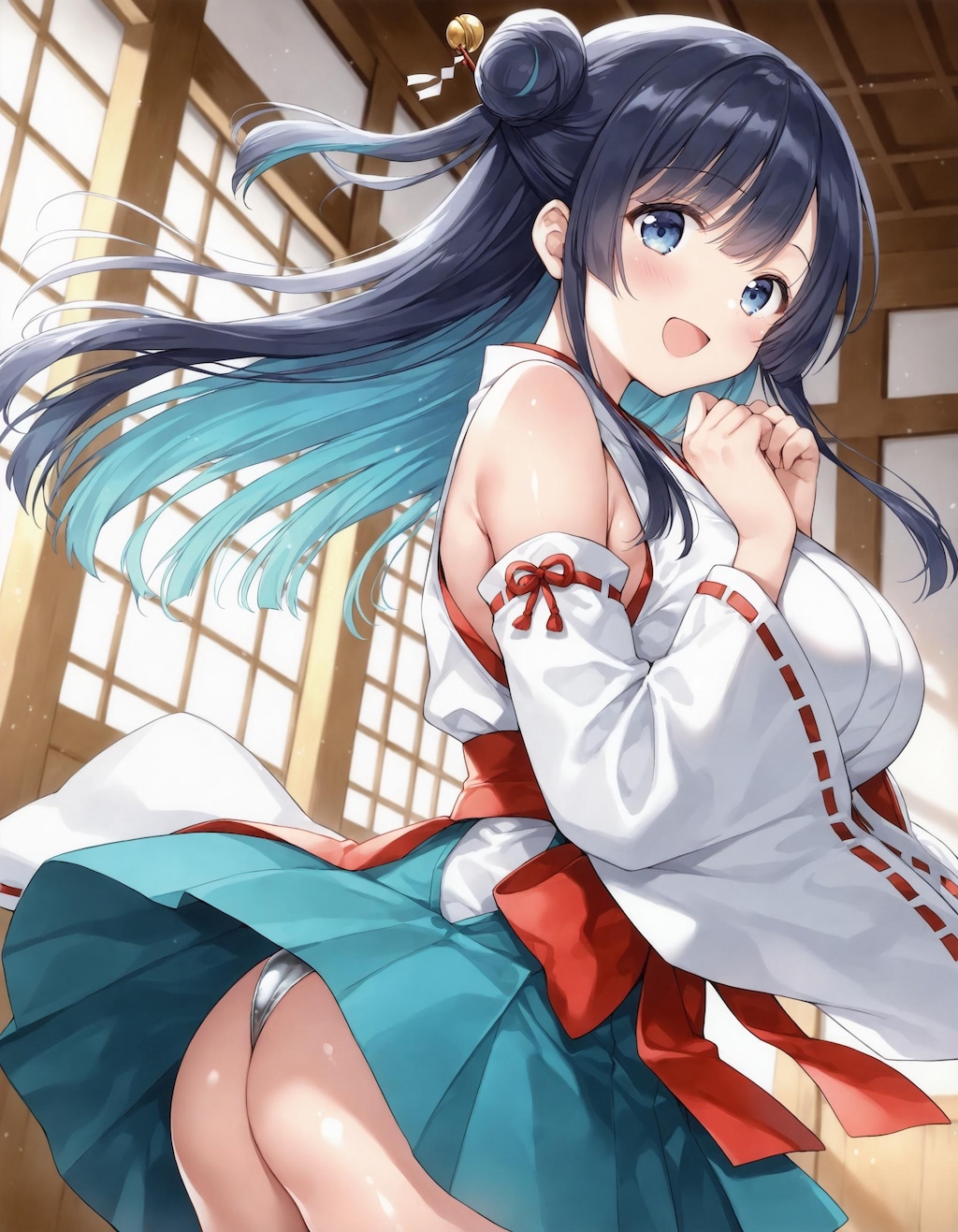 巫女コスでパンチラ