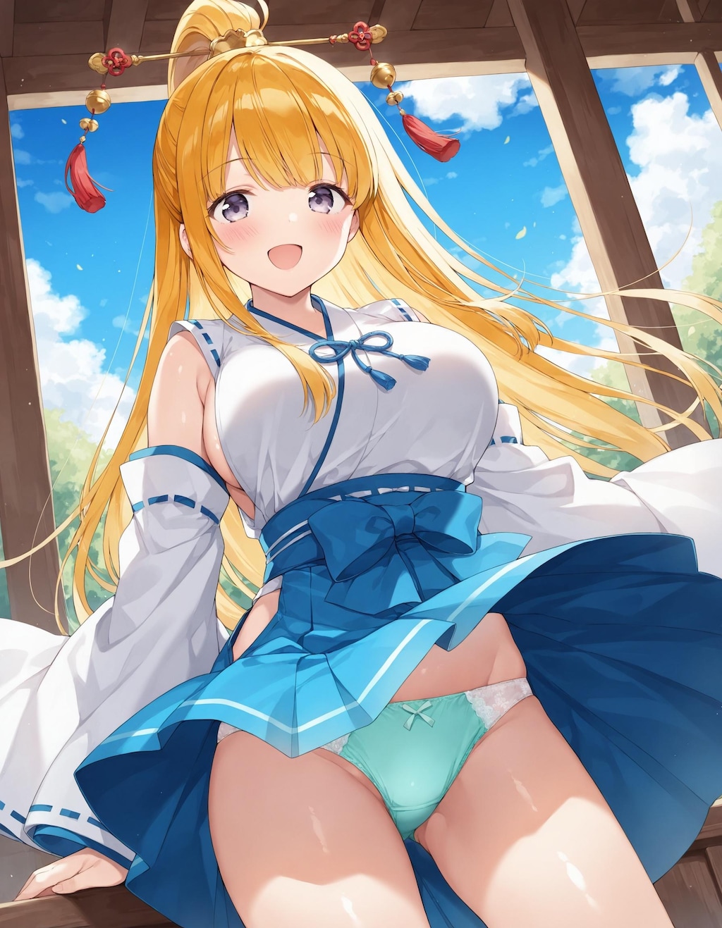 巫女コスでパンチラ