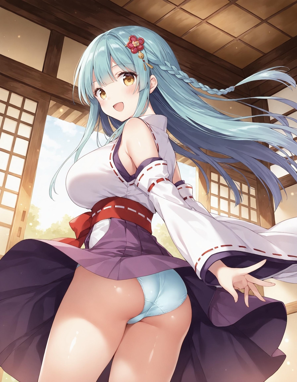 巫女コスでパンチラ