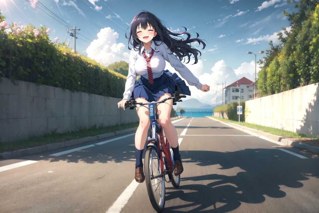 自転車に乗る香苗さん