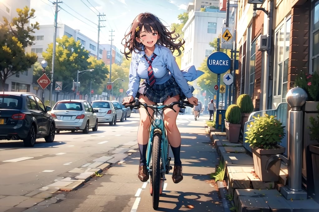 自転車に乗る香苗さん