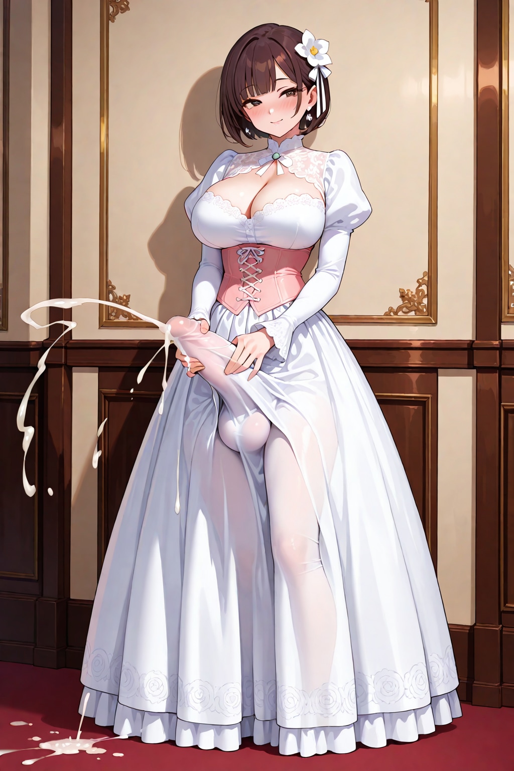 Aki-chan got hard and ejaculated on a wedding dress