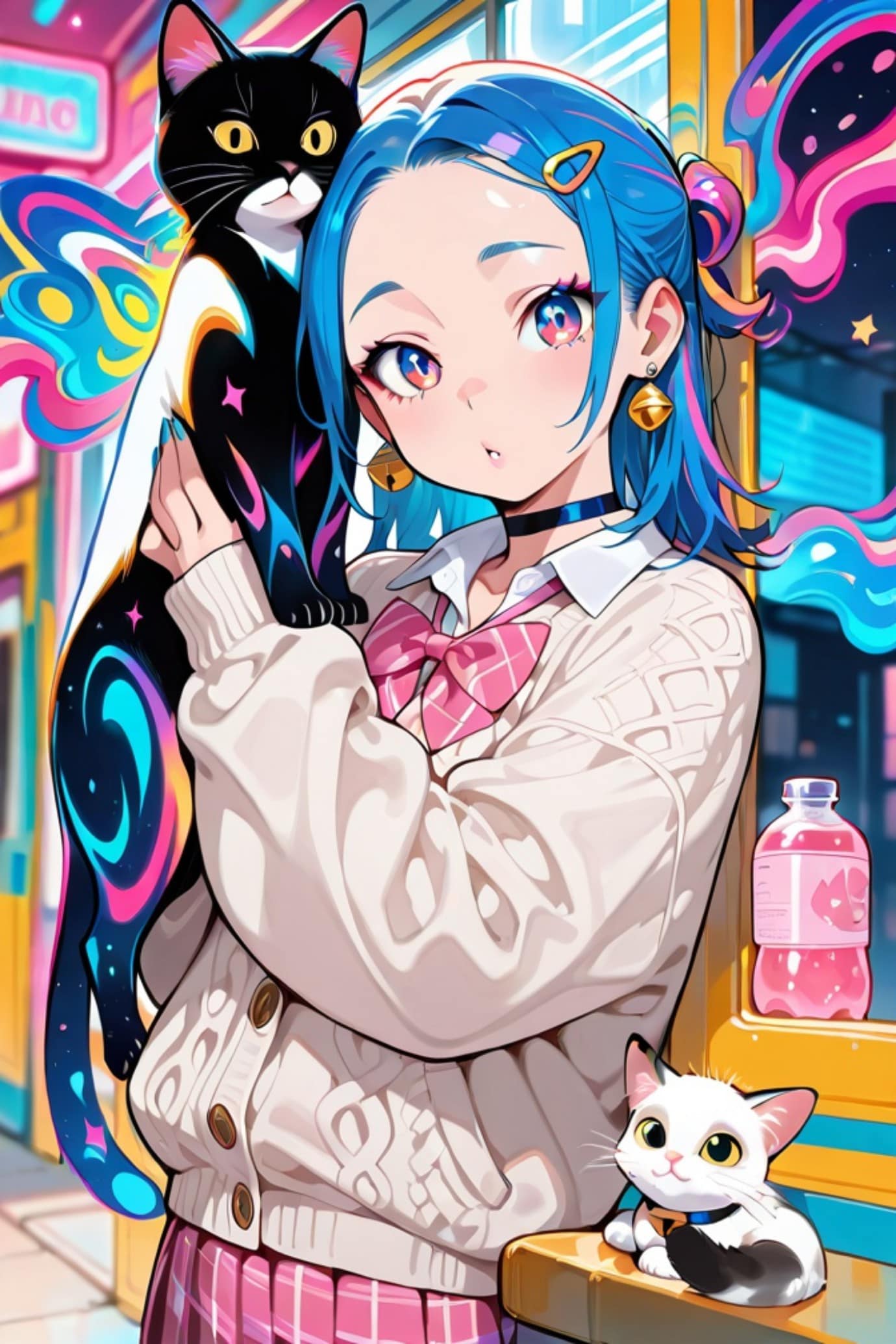 青髪ちゃんと猫ちゃん | の人気AIイラスト・グラビア