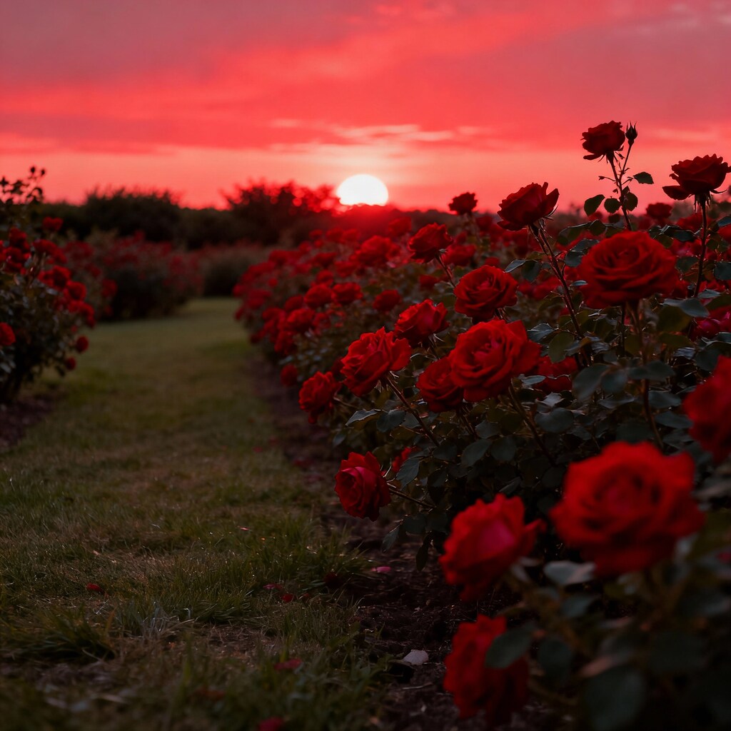 バラ庭園の夕日