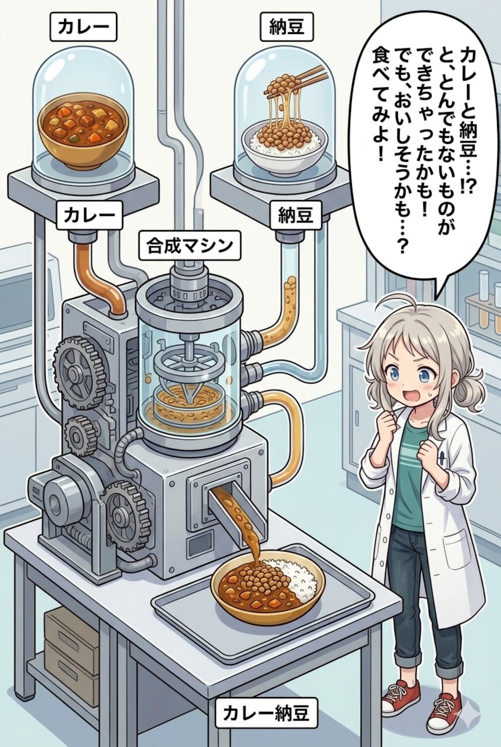 カレーと納豆、チョコとラムネで合成