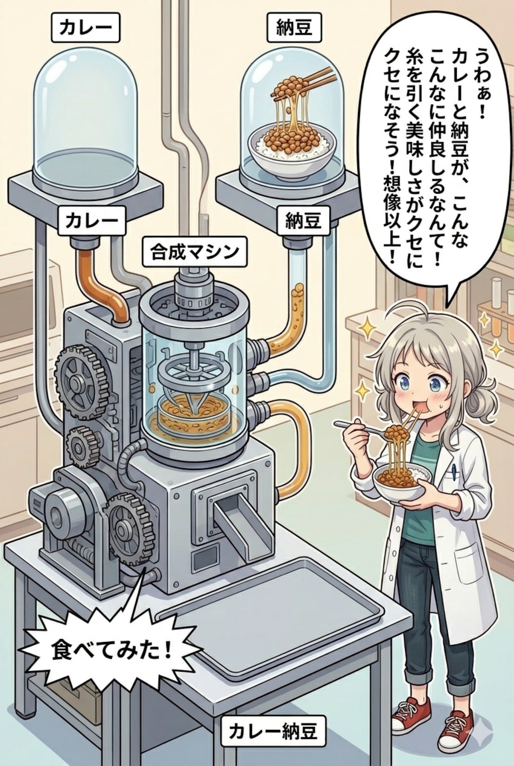 カレーと納豆、チョコとラムネで合成