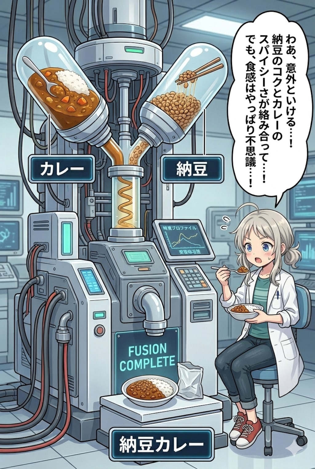 カレーと納豆、チョコとラムネで合成