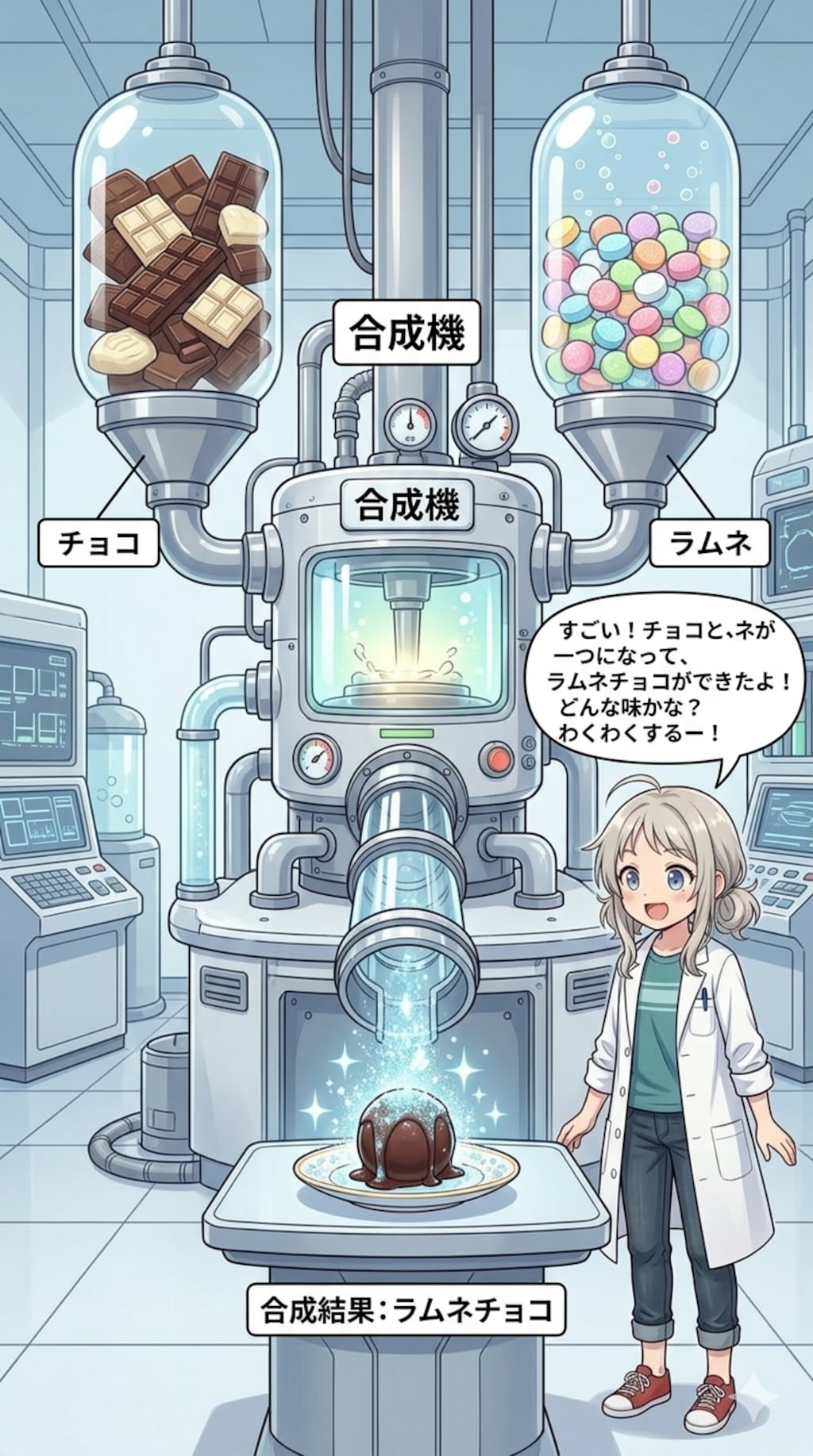 カレーと納豆、チョコとラムネで合成