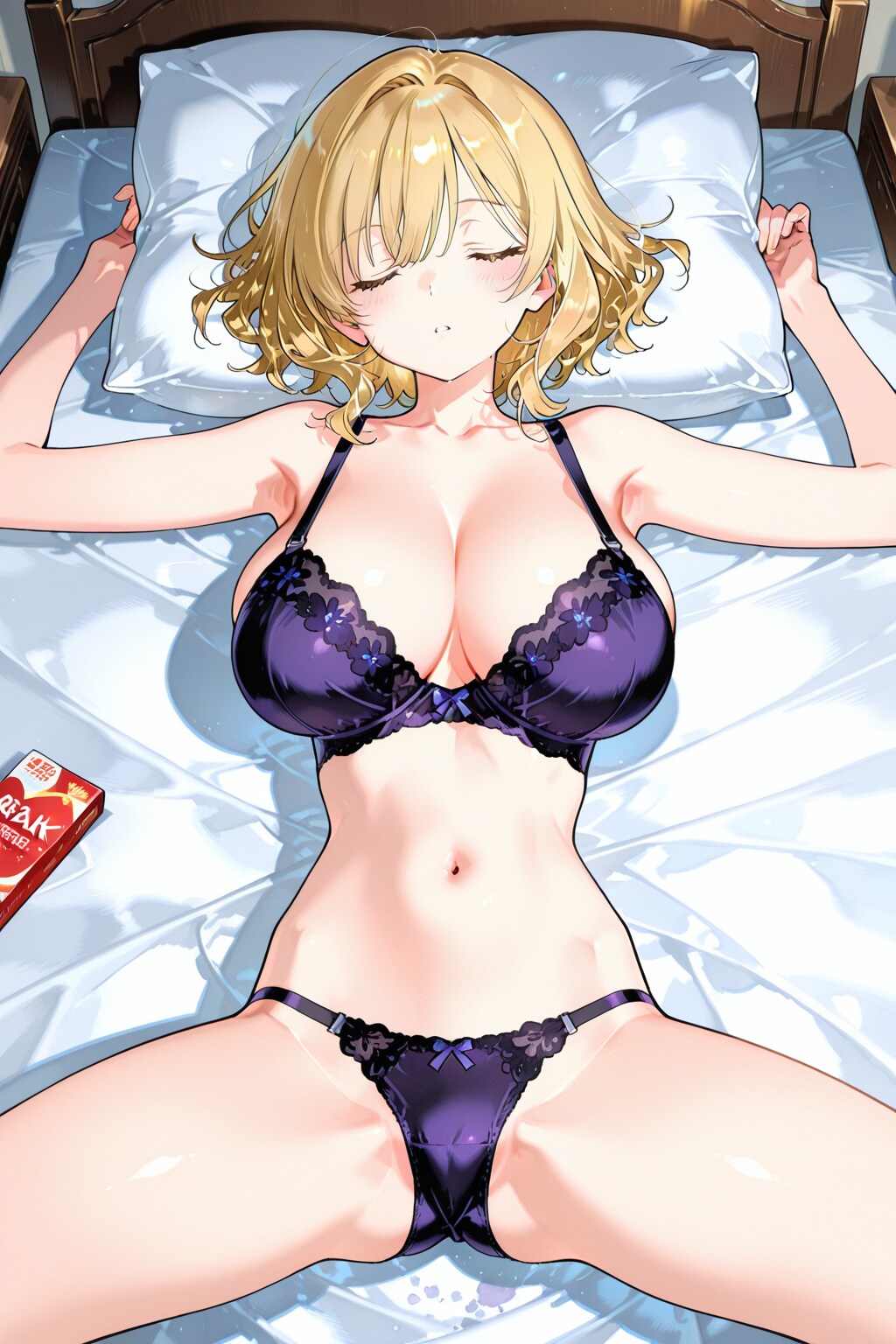 睡眠中のブロンドヘアガール(下着姿)