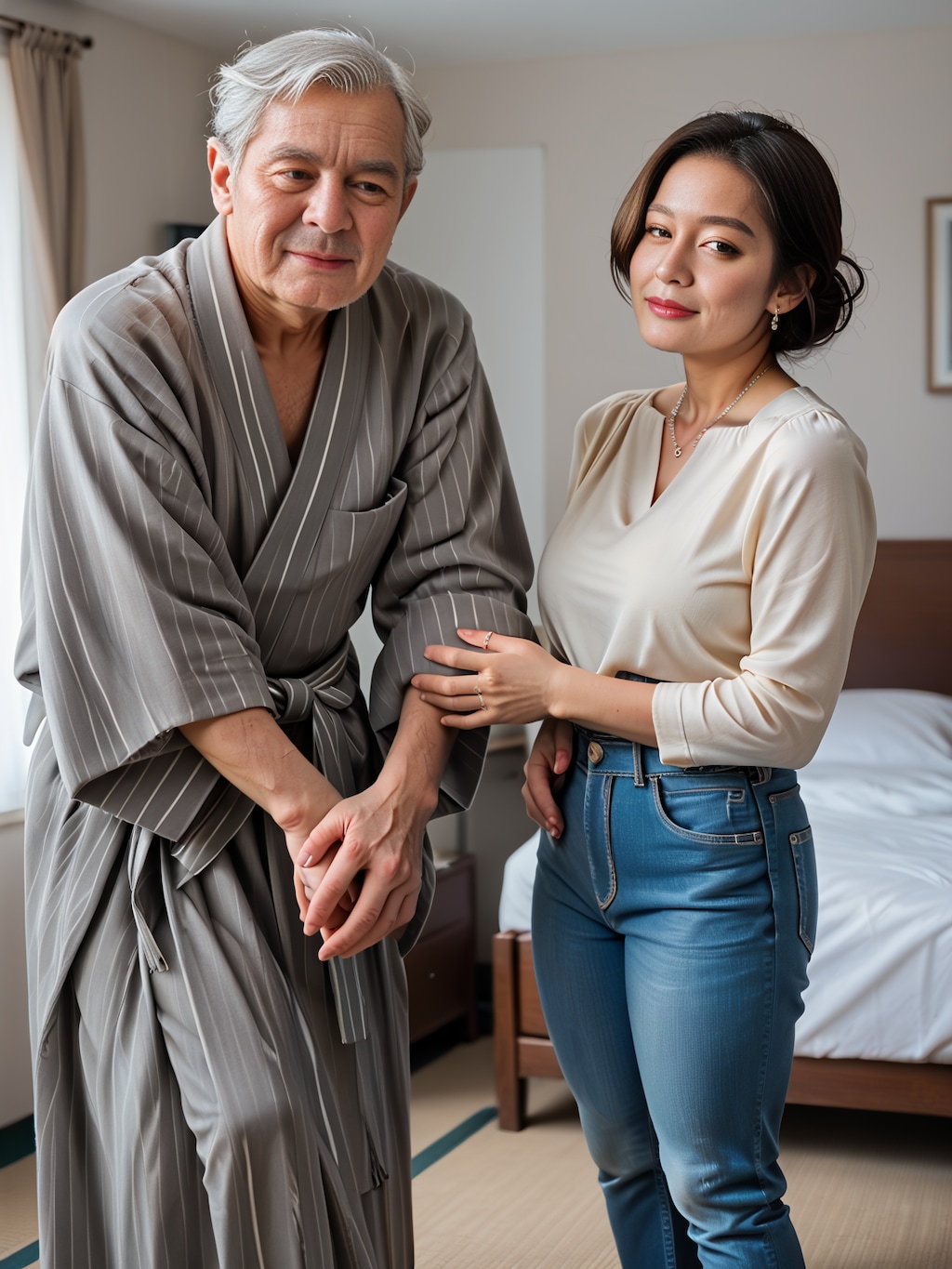 祖父を介護する母