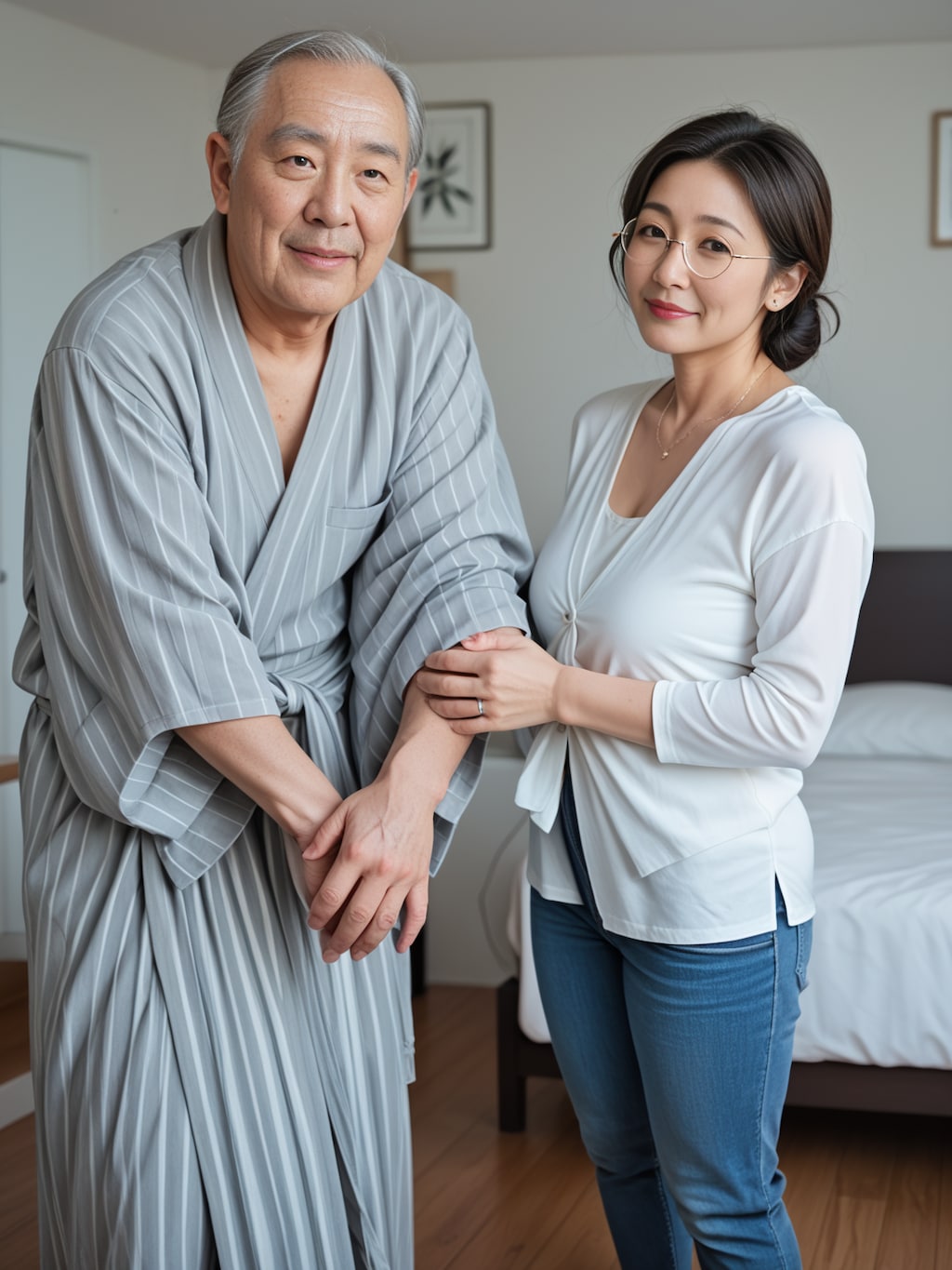 祖父を介護する母