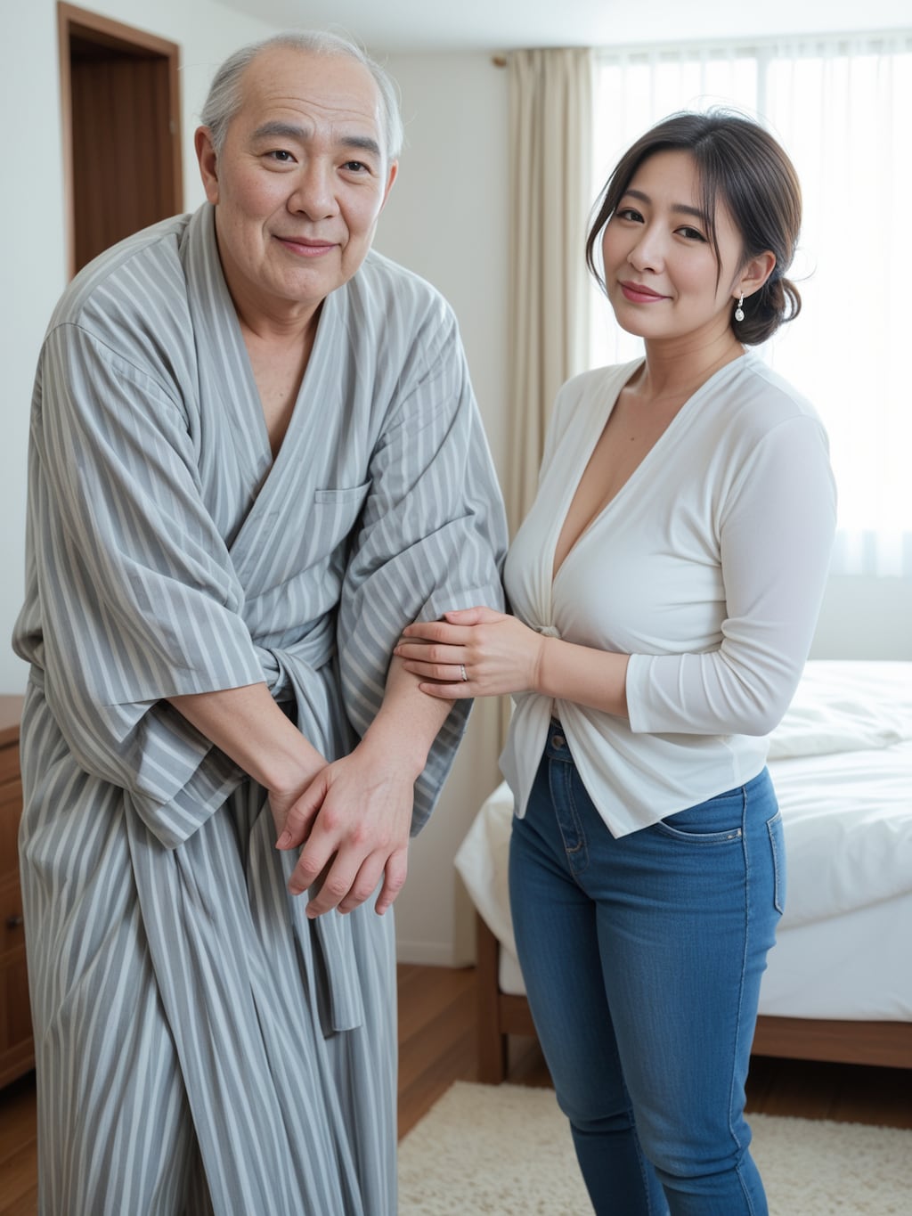 祖父を介護する母