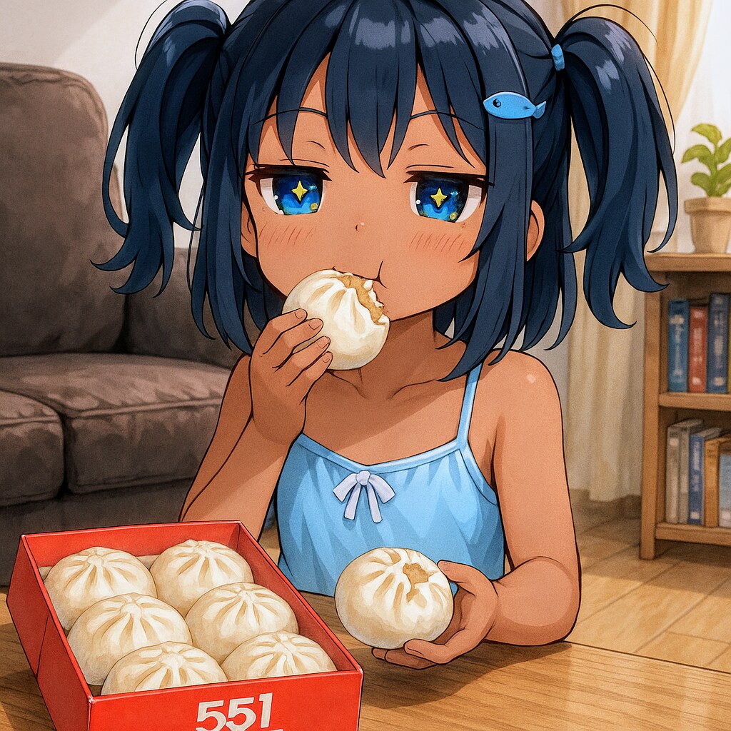 551の豚まんを食べるこなつちゃん