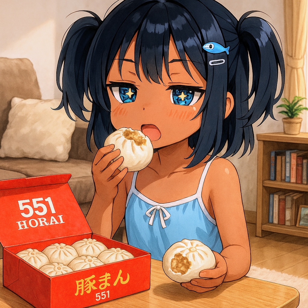551の豚まんを食べるこなつちゃん