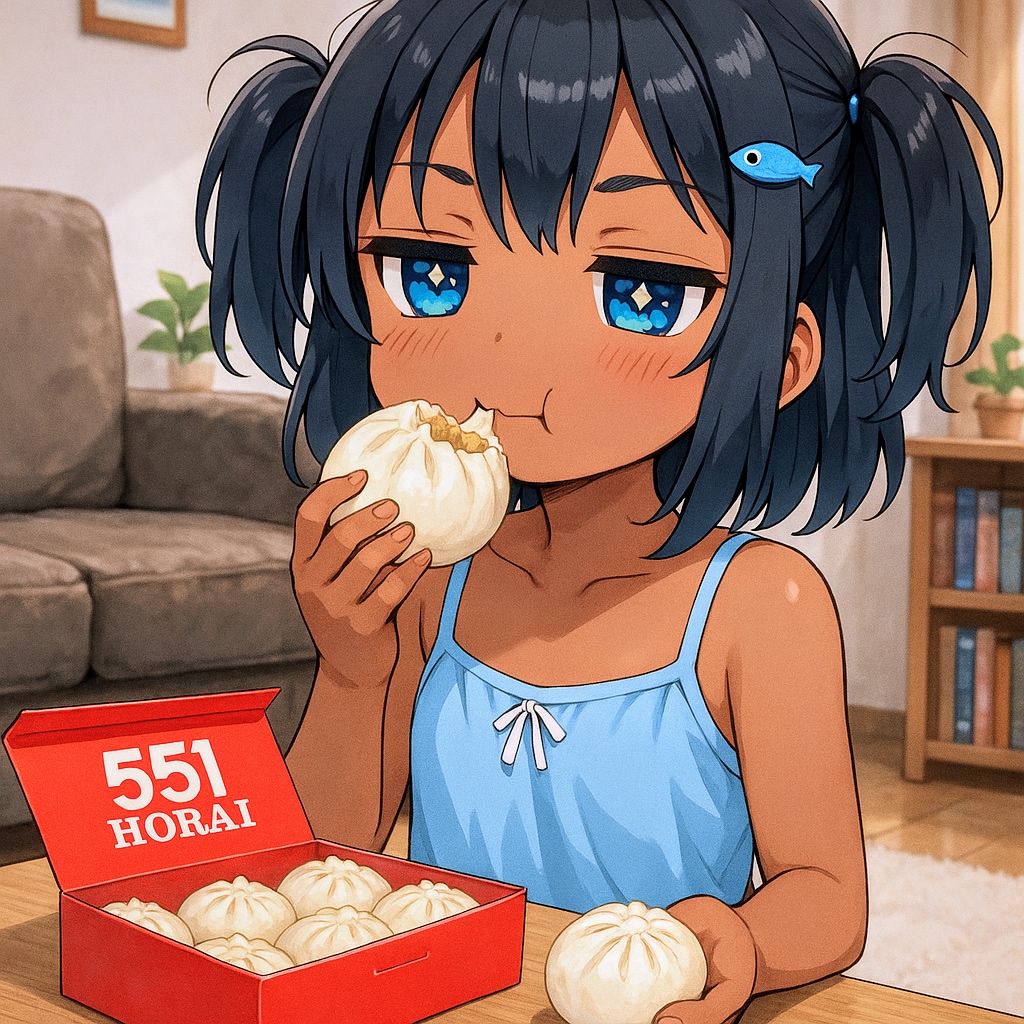 551の豚まんを食べるこなつちゃん