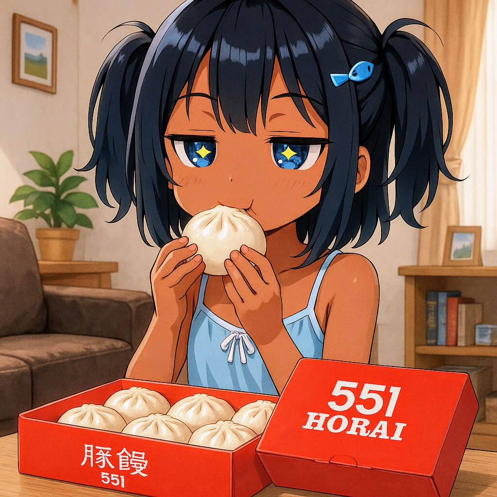 551の豚まんを食べるこなつちゃん