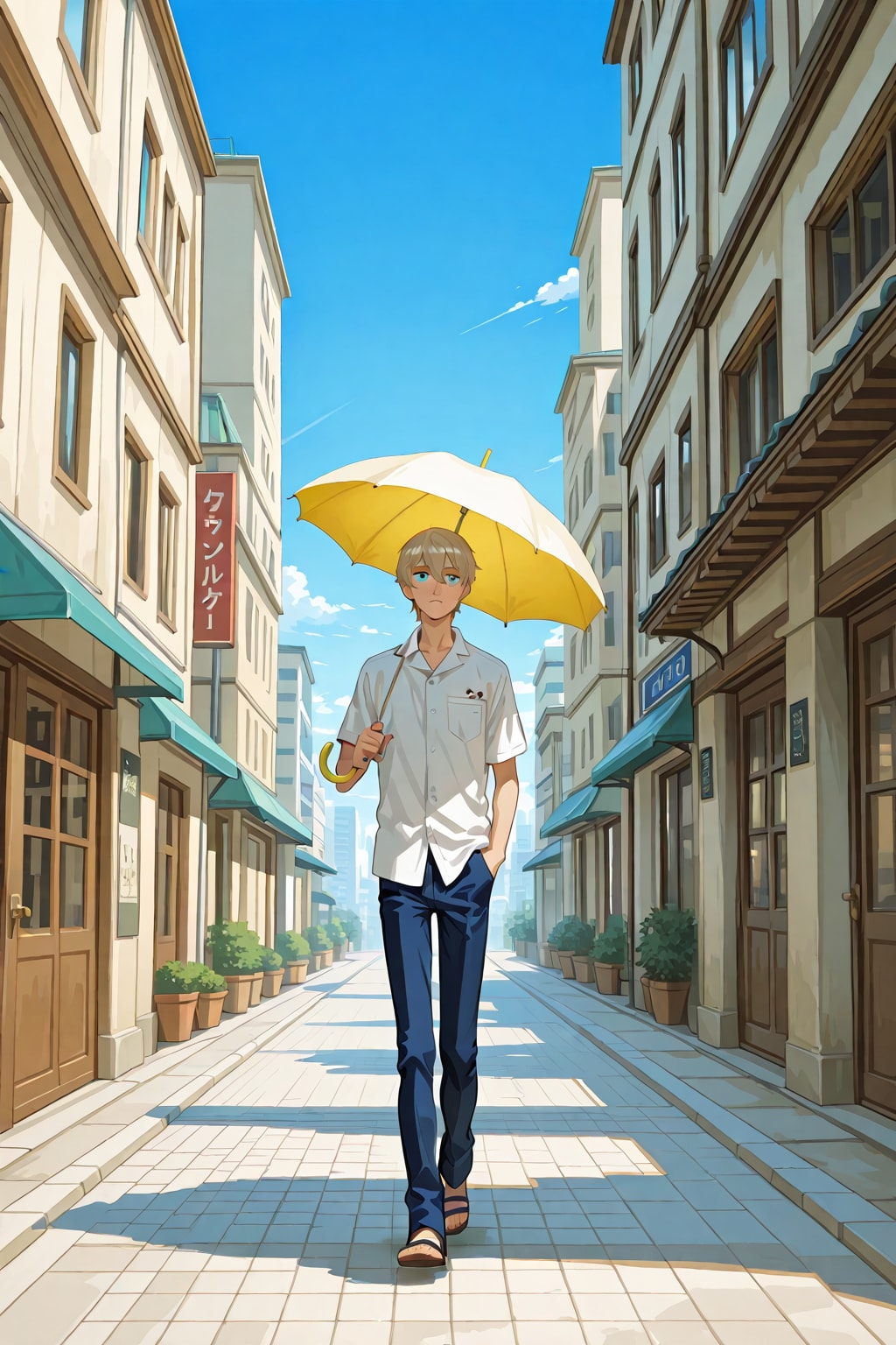 ３　日傘男子　颯爽と