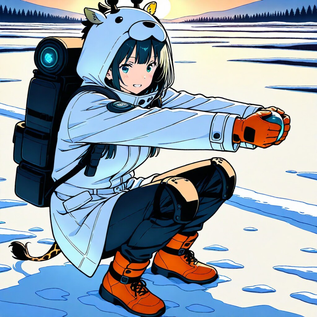 雪景色とアニマルフーディーちび子ちゃん