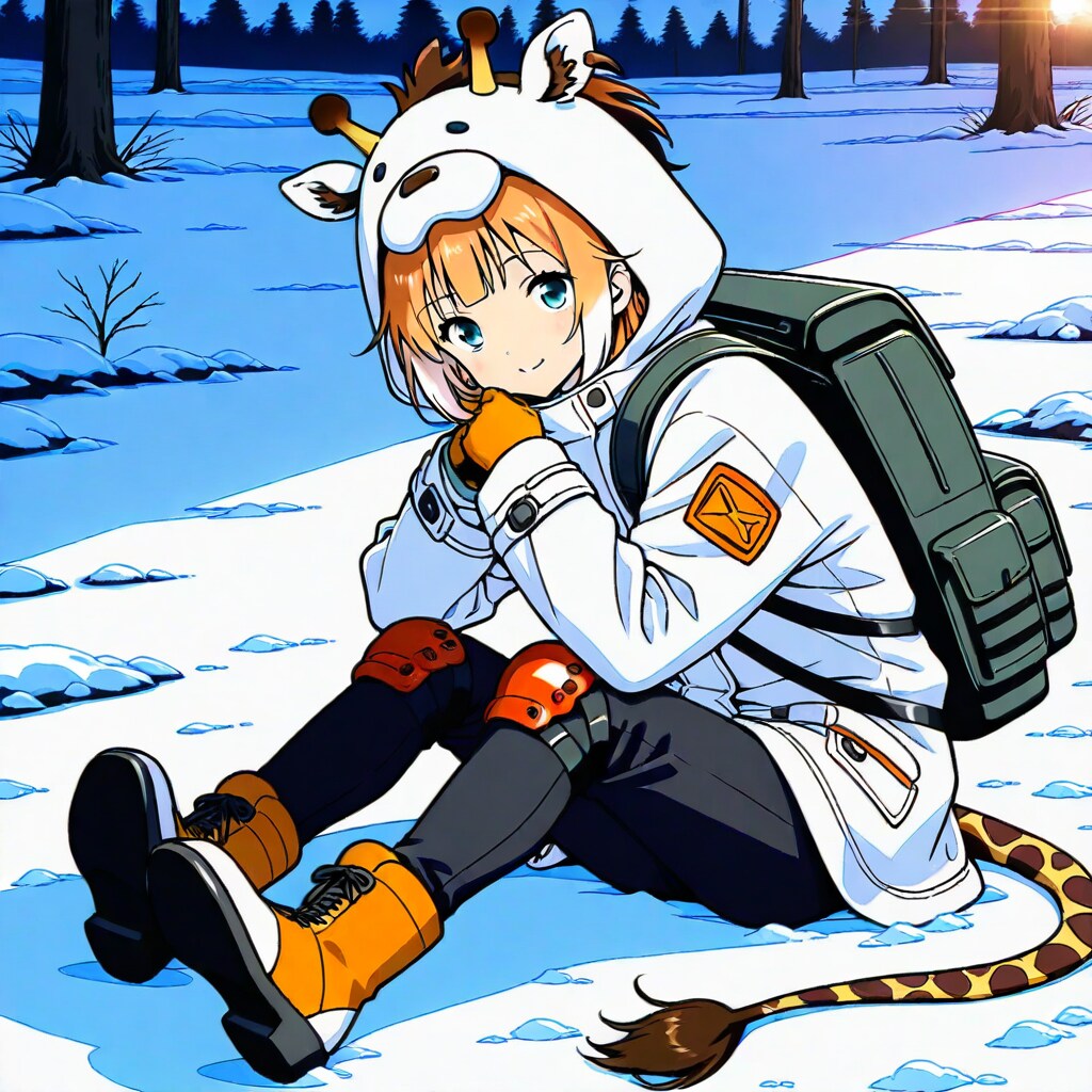 雪景色とアニマルフーディーちび子ちゃん