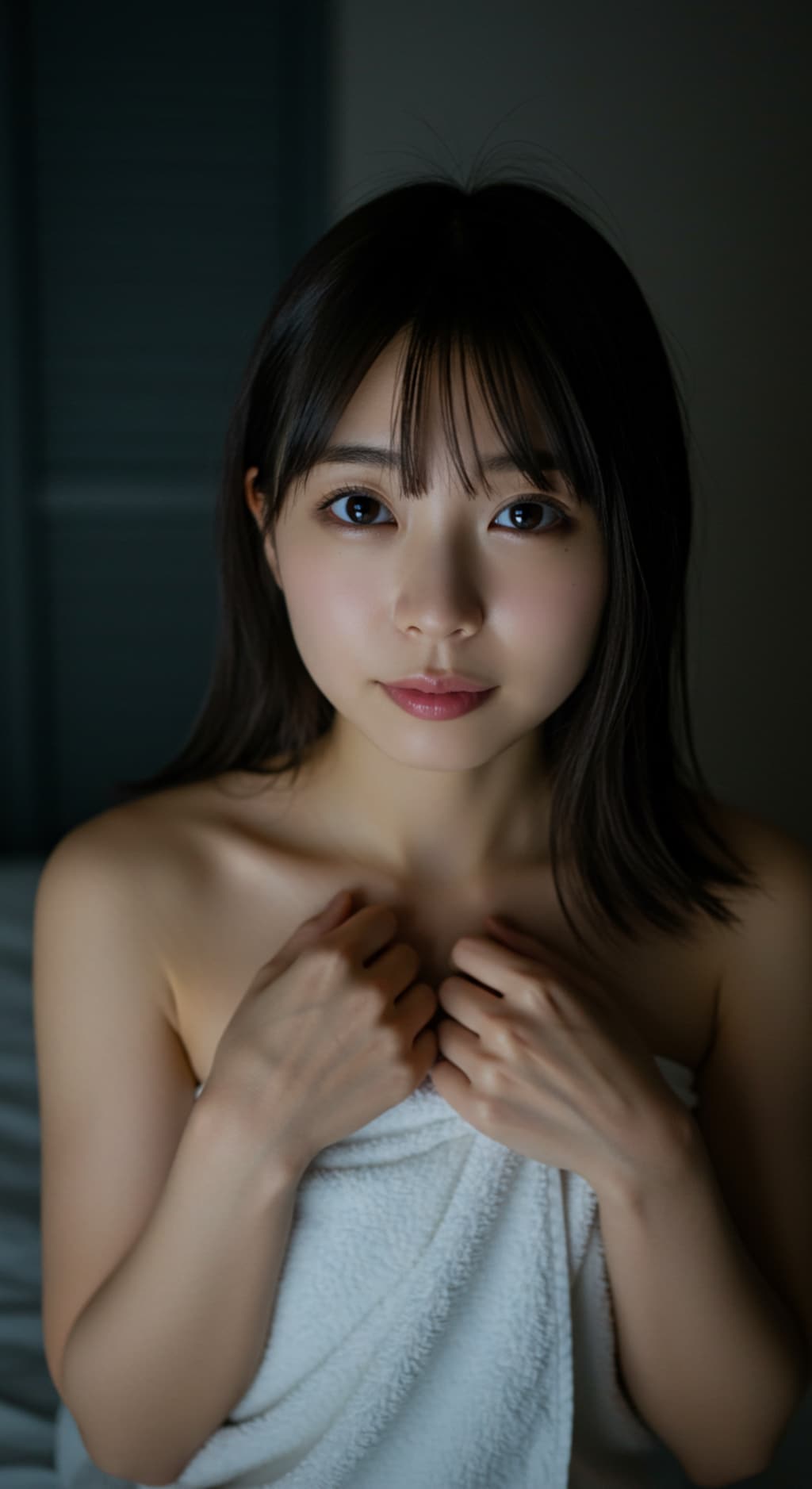 夜、バスタオルでキス顔とおやすみなさい…。