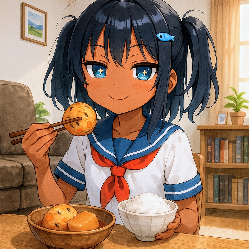 がんもどきを食べるこなつちゃん