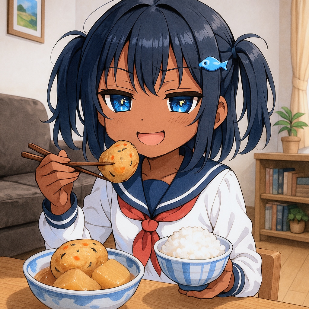 がんもどきを食べるこなつちゃん