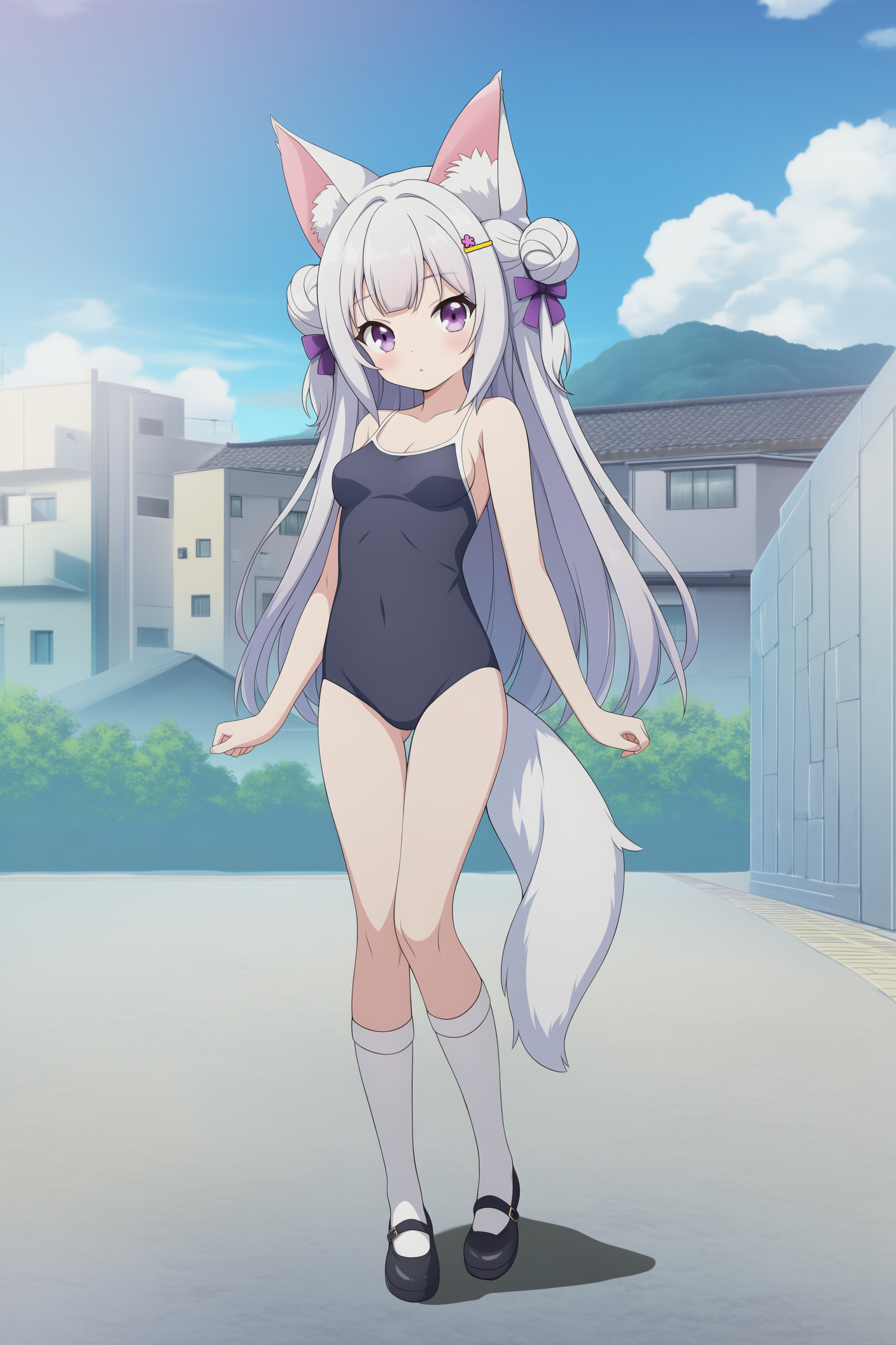 スク水+ソックス+靴なケモミミさん