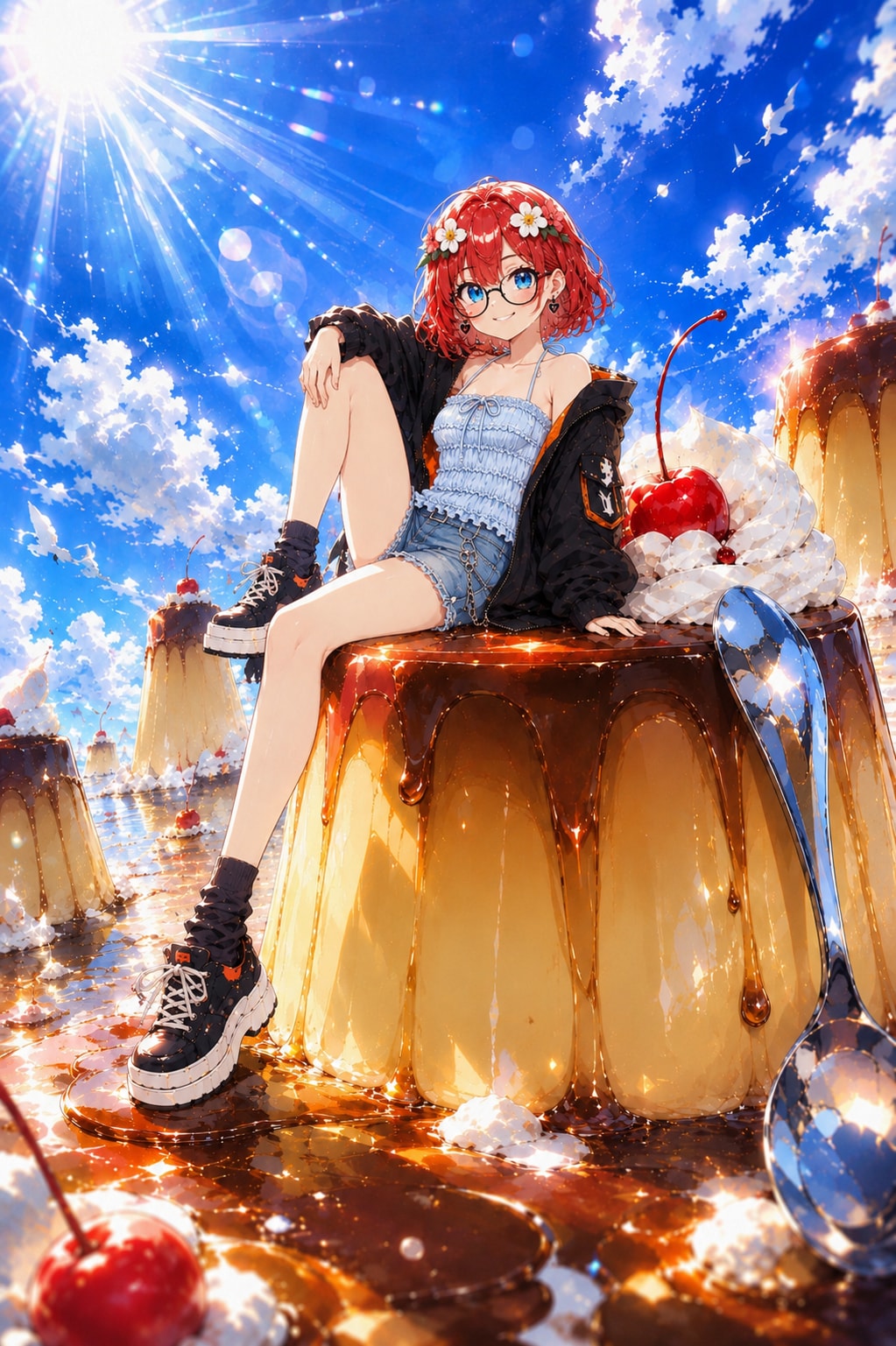 空とプリンと、最高に甘い午後 | の人気AIイラスト・グラビア
