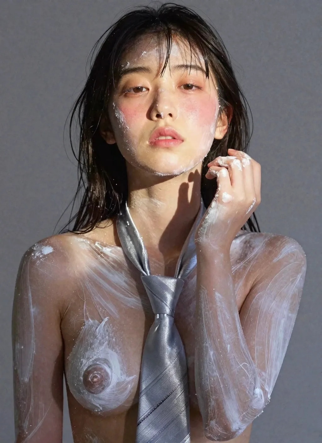 白塗りの裸ネクタイ
